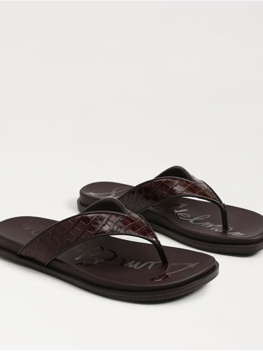 Sam Edelman Dark Brown Croc-Embossed Leather Flip Flop Sandals
